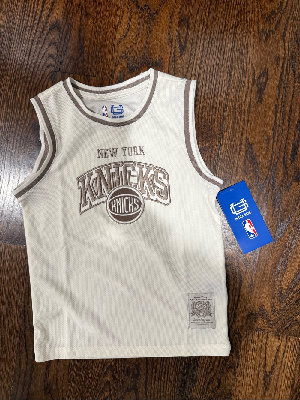 NBA New York Knicks Kids Sleeveless Jersey Tank - Cream with Brown Trim